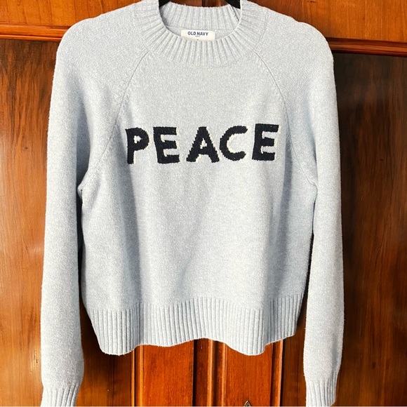 Old Navy Sweaters - Old Navy Women's Light Blue Crewneck Sweater “Peace”